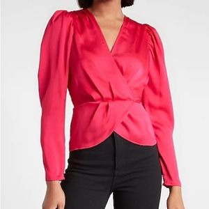 NWTS Express Satin Faux Wrap Peplum Top